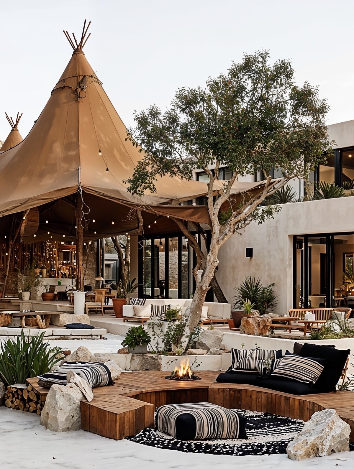 A wall built from stacked logs of foraged wood